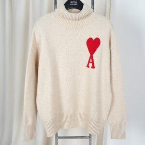 Ami Heart Embroidery Ivory Knit